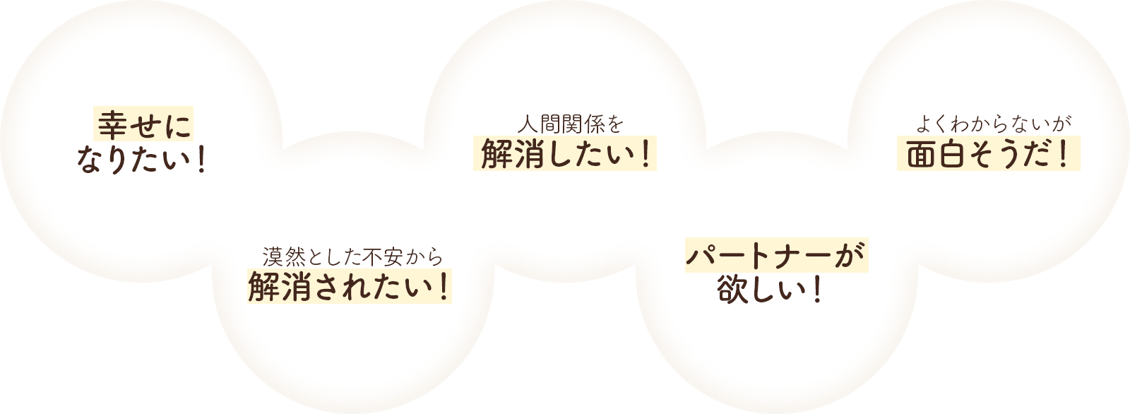 幸せになりたい！漠然とした不安から解消されたい！人間関係を解消したい！パートナーが欲しい！よくわからないが面白そうだ！